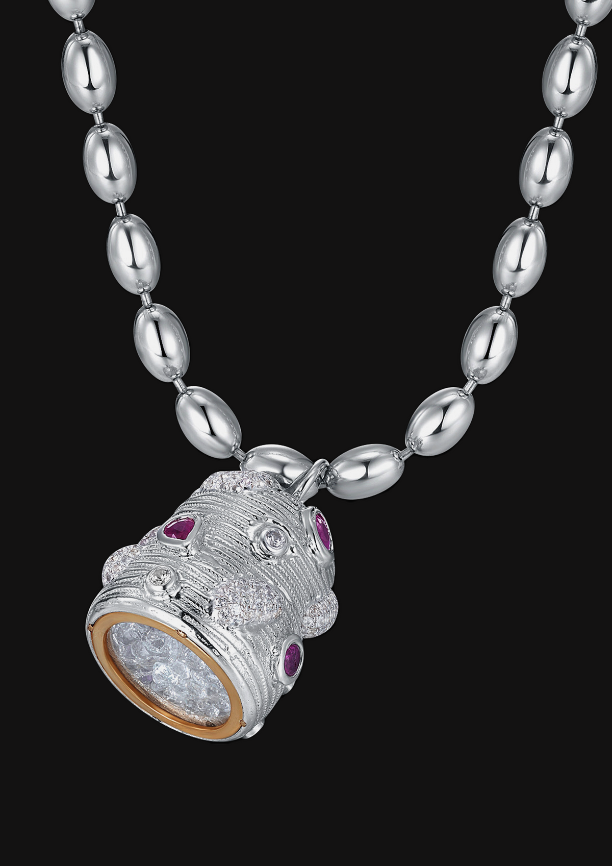Glass Cocoon Bead Necklace in Sterling Silver