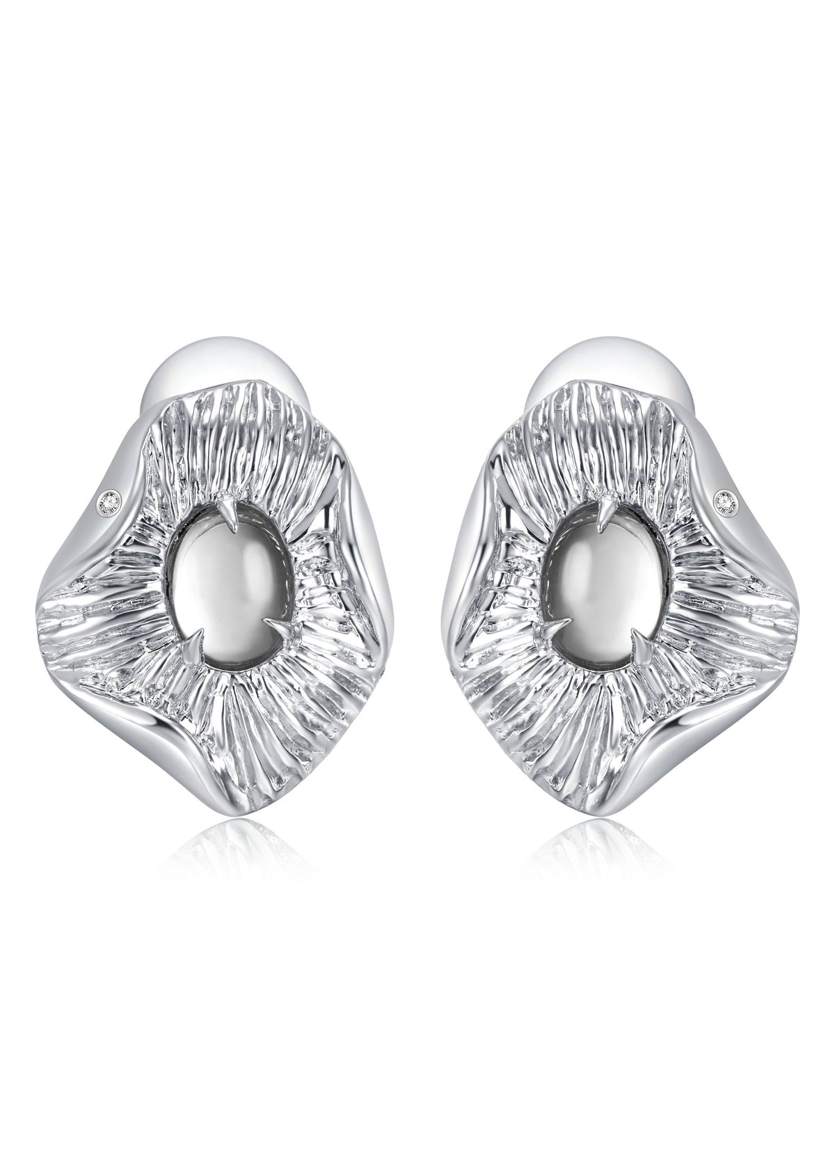 Clear Quartz Urchin Stud Earrings in Sterling Silver