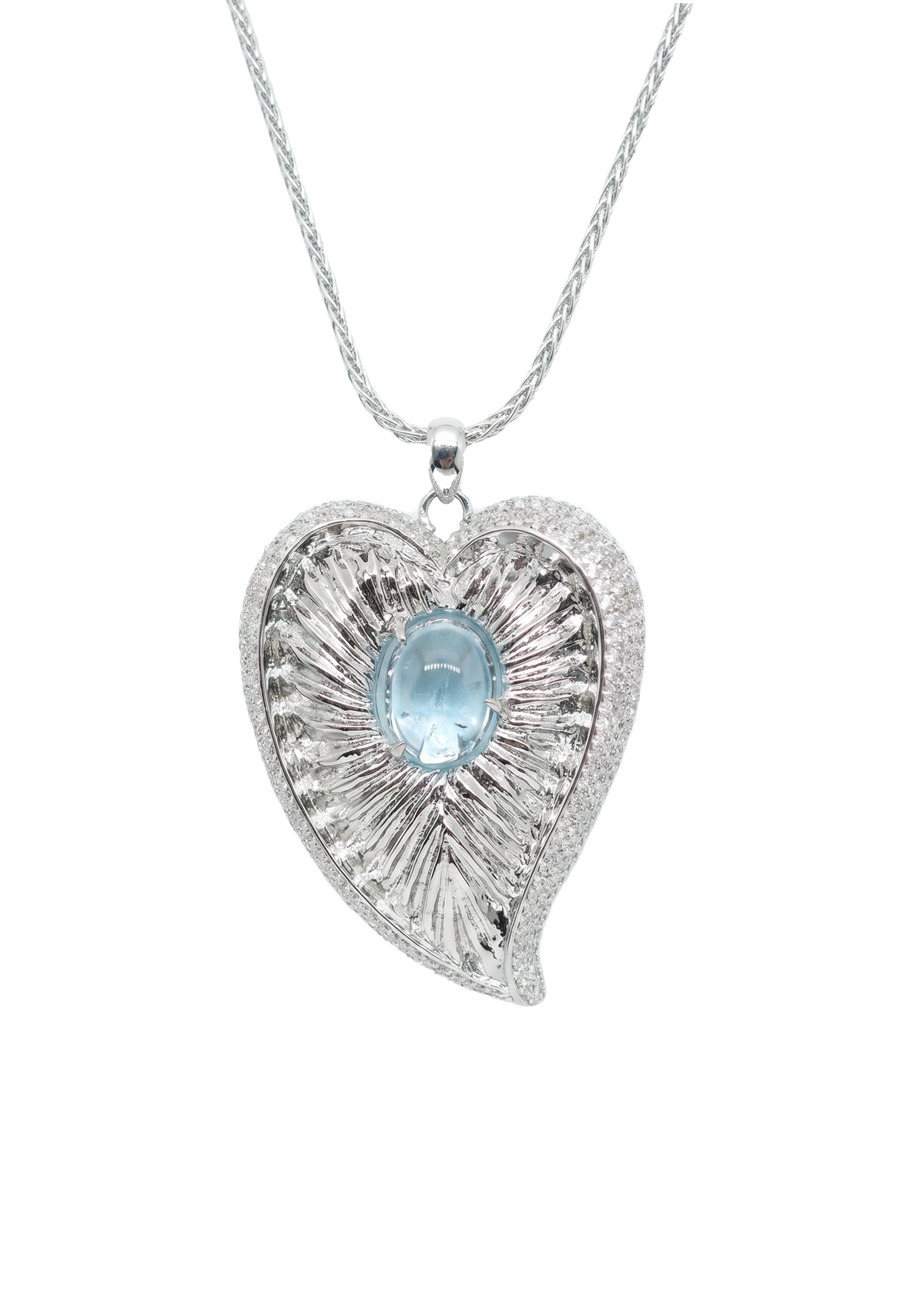 Aquamarine Heart Urchin Necklace in Sterling Silver