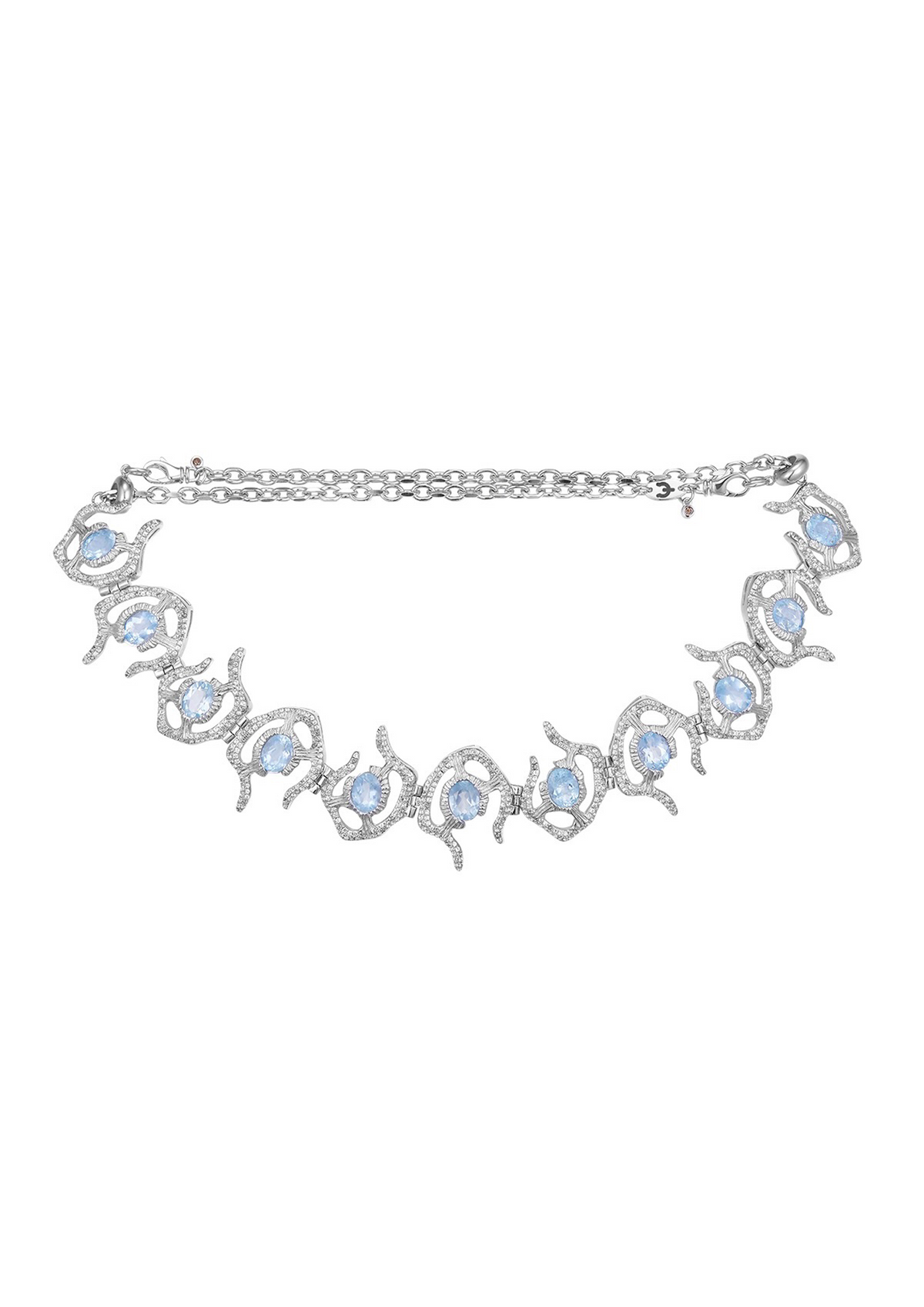 Aquamarine Urchin Cluster Necklace in Sterling Silver