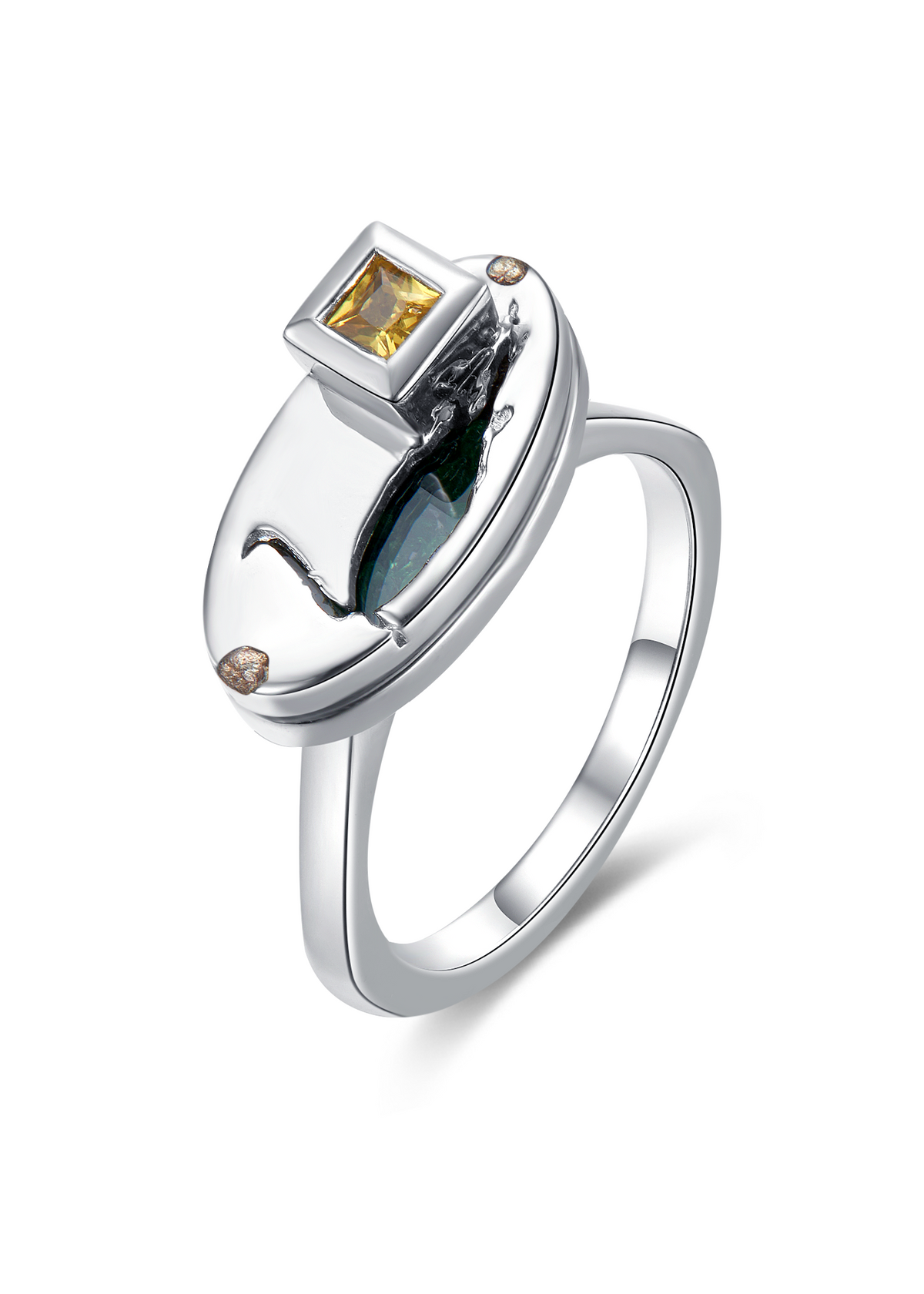 Mini Glass Cocoon Ring in Sterling Silver