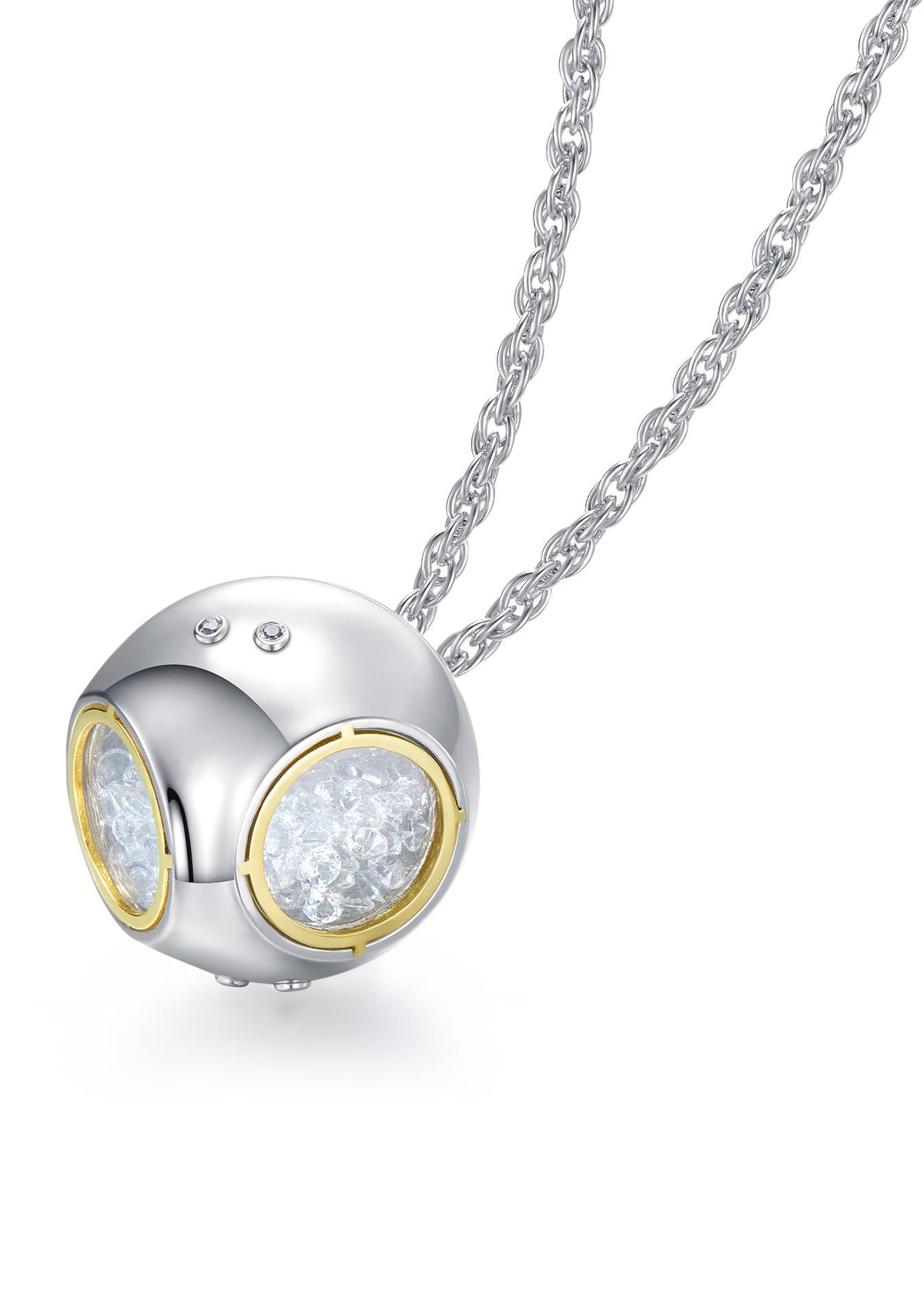 Double Glass Cocoon Necklace with 9K Gold in Sterling Silver