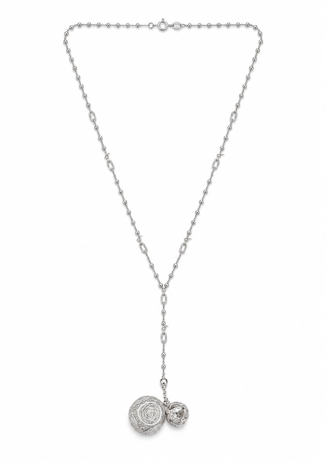 Filigree Pavé Sphere Y Necklace in Sterling Silver