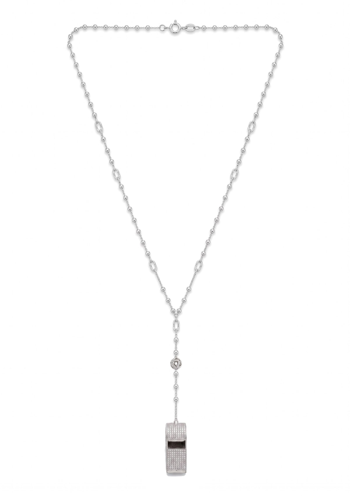 Pavé Whistle Y Necklace in Sterling Silver