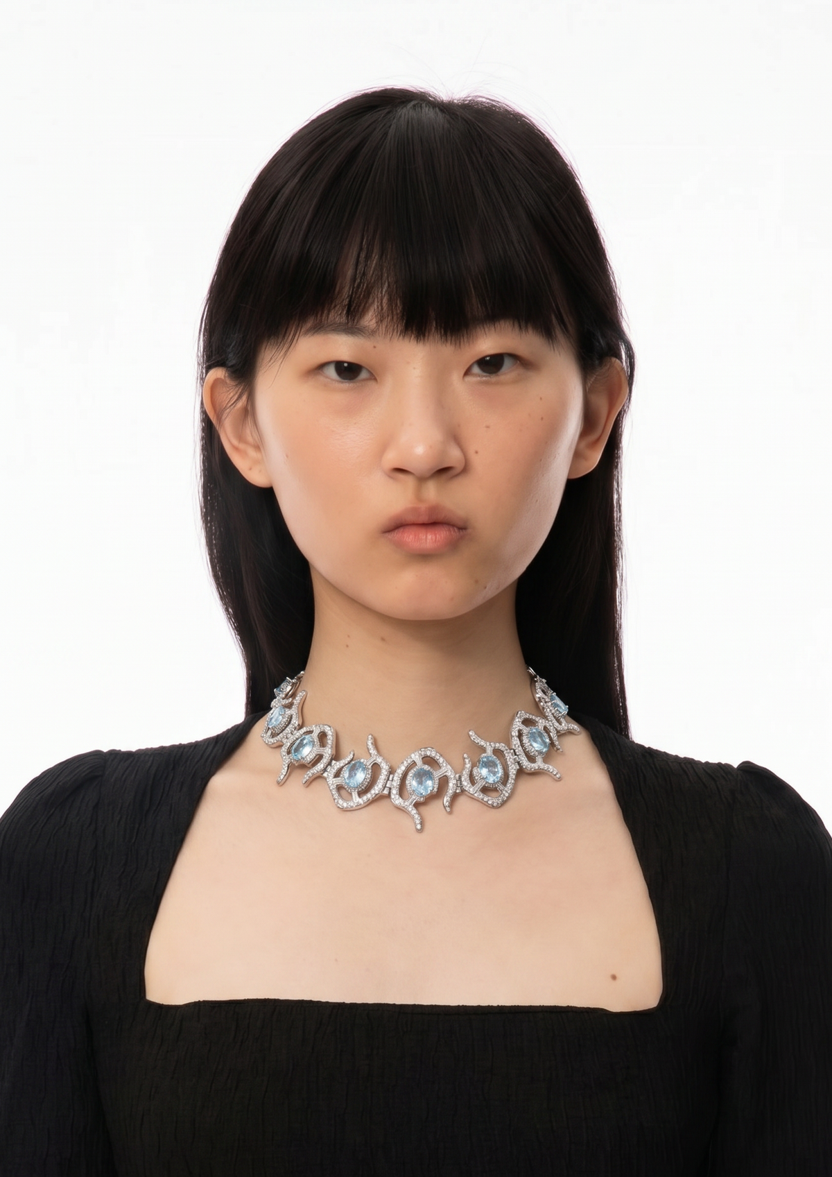 Aquamarine Urchin Cluster Necklace in Sterling Silver