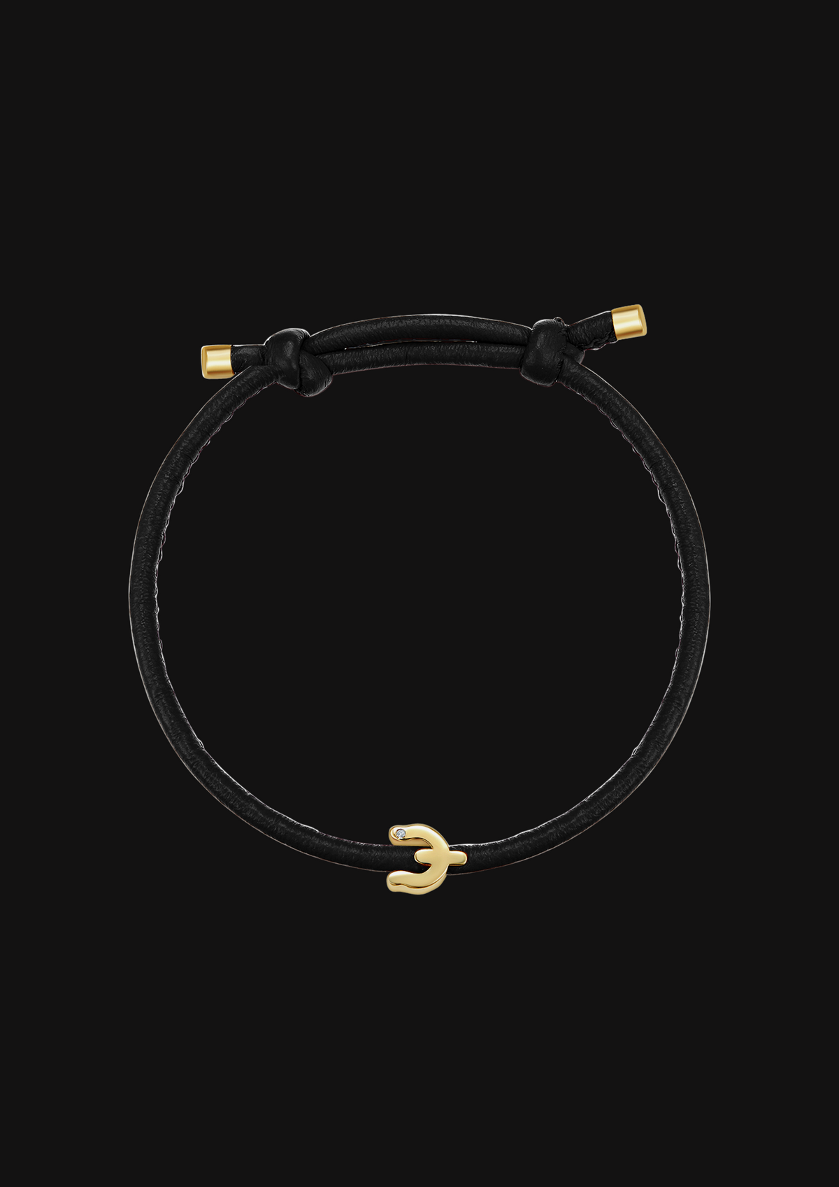 Logo Leather Cord Bracelet — Black in 18K Gold