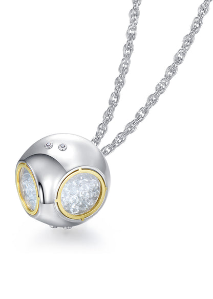 Double Glass Cocoon Necklace with 9K Gold in Sterling Silver