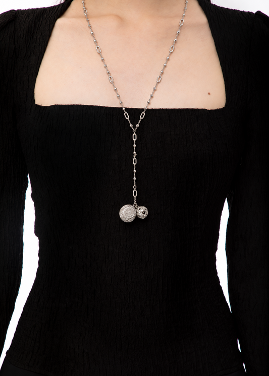 Filigree Pavé Sphere Y Necklace in Sterling Silver