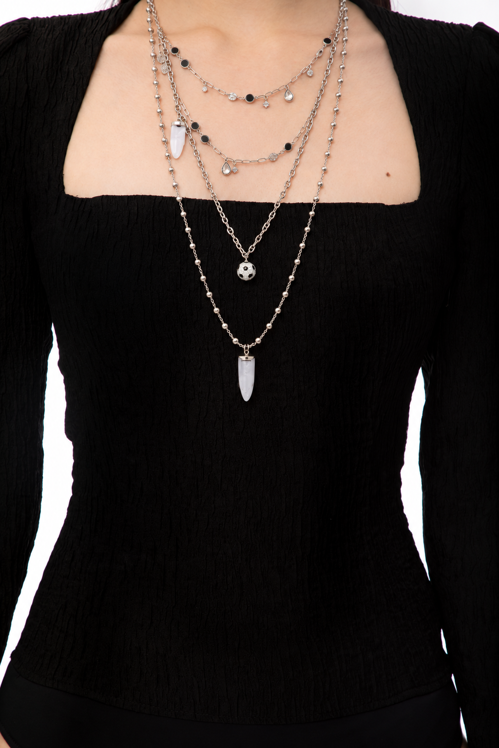Four Layer Crystal Necklace in Sterling Silver