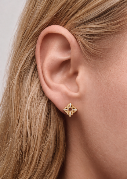Logo Window Stud Earrings in 18K Gold