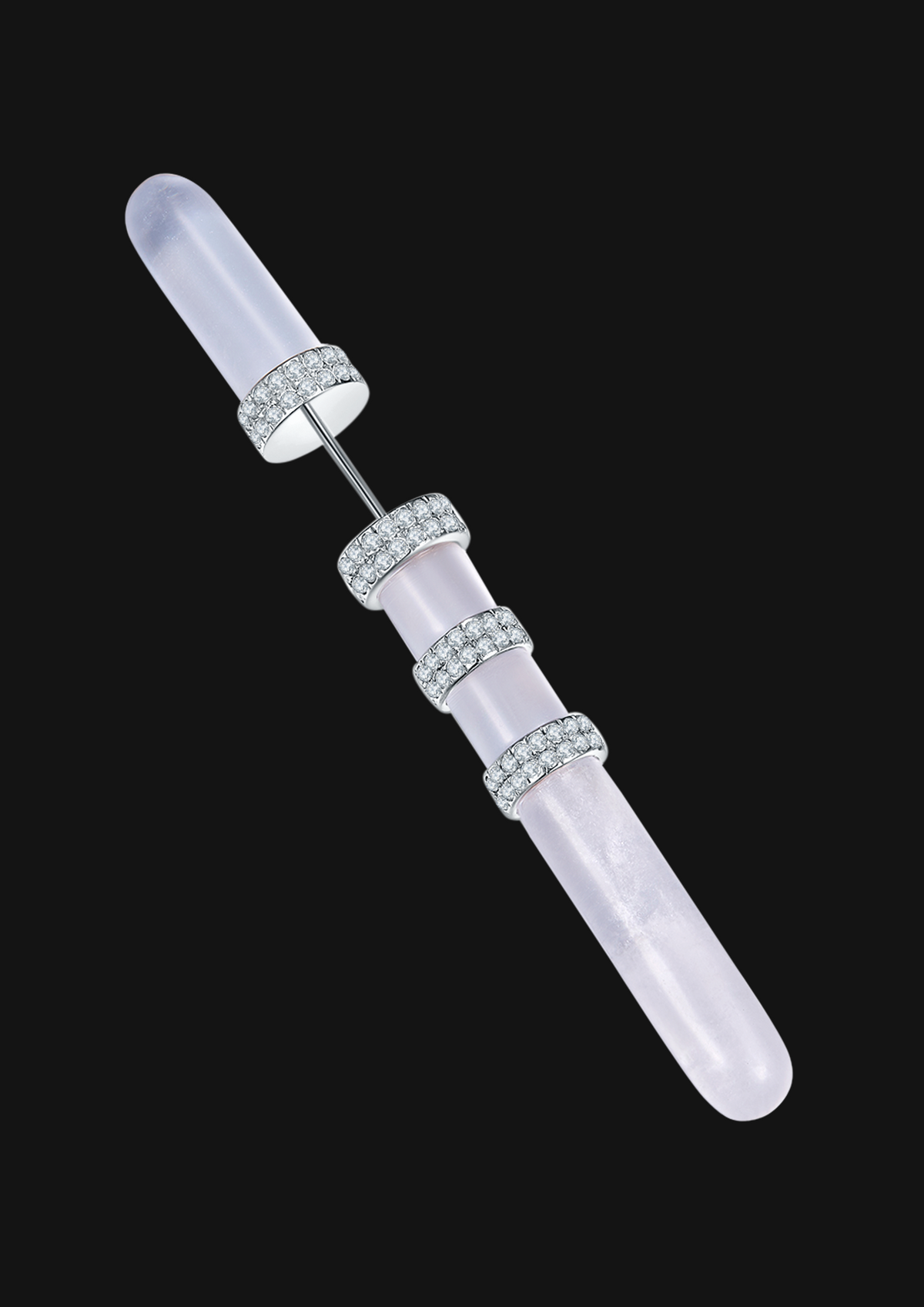 Double Cylinder Crystal Single Stud — White in 18K Gold