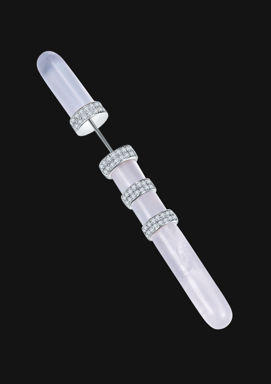 Double Cylinder Crystal Single Stud — White in 18K Gold