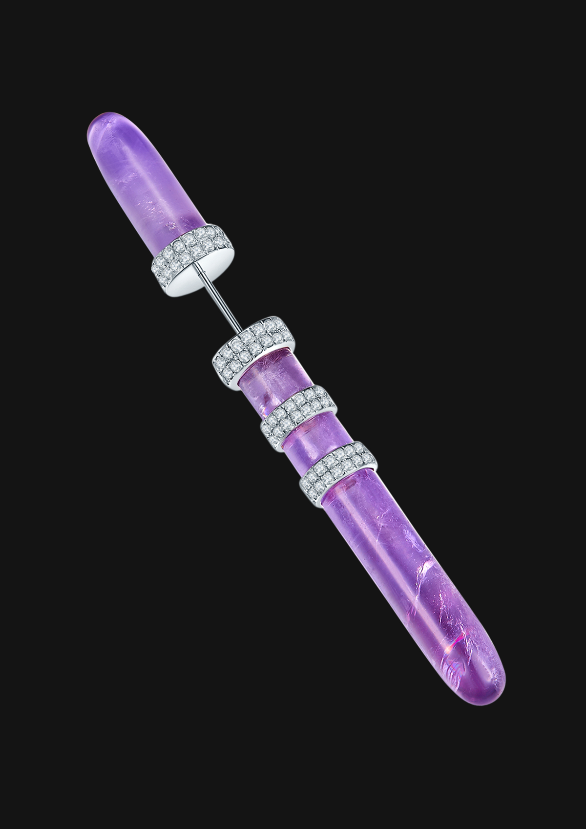 Double Cylinder Crystal Single Stud — Purple in 18K Gold