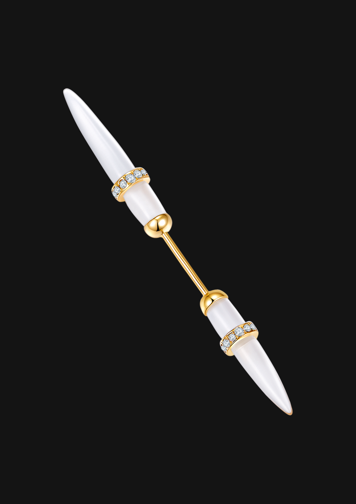 Short Slim Double Crystal Single Stud in 18K Gold