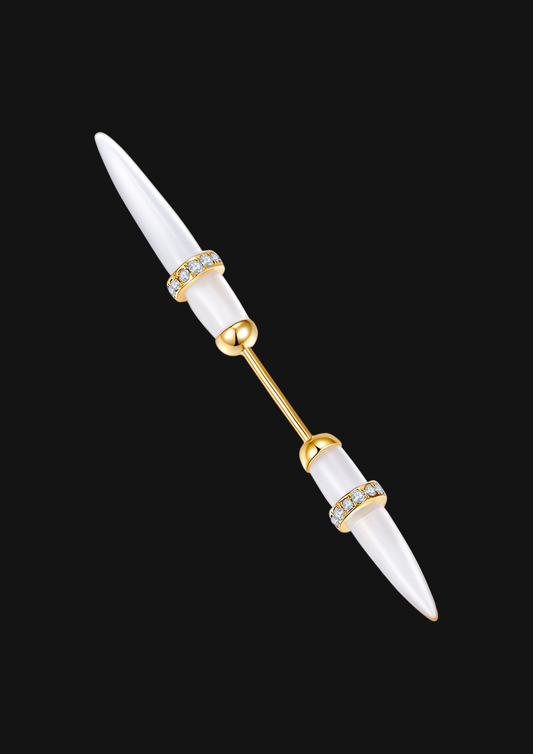 Short Slim Double Crystal Single Stud in 18K Gold