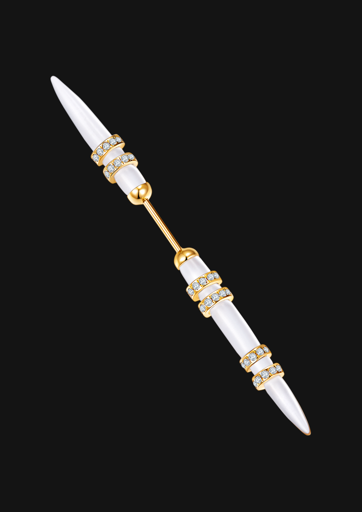 Long Slim Double Crystal Single Stud in 18K Gold