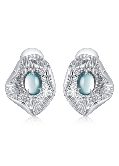 Aquamarine Urchin Stud Earrings in Sterling Silver