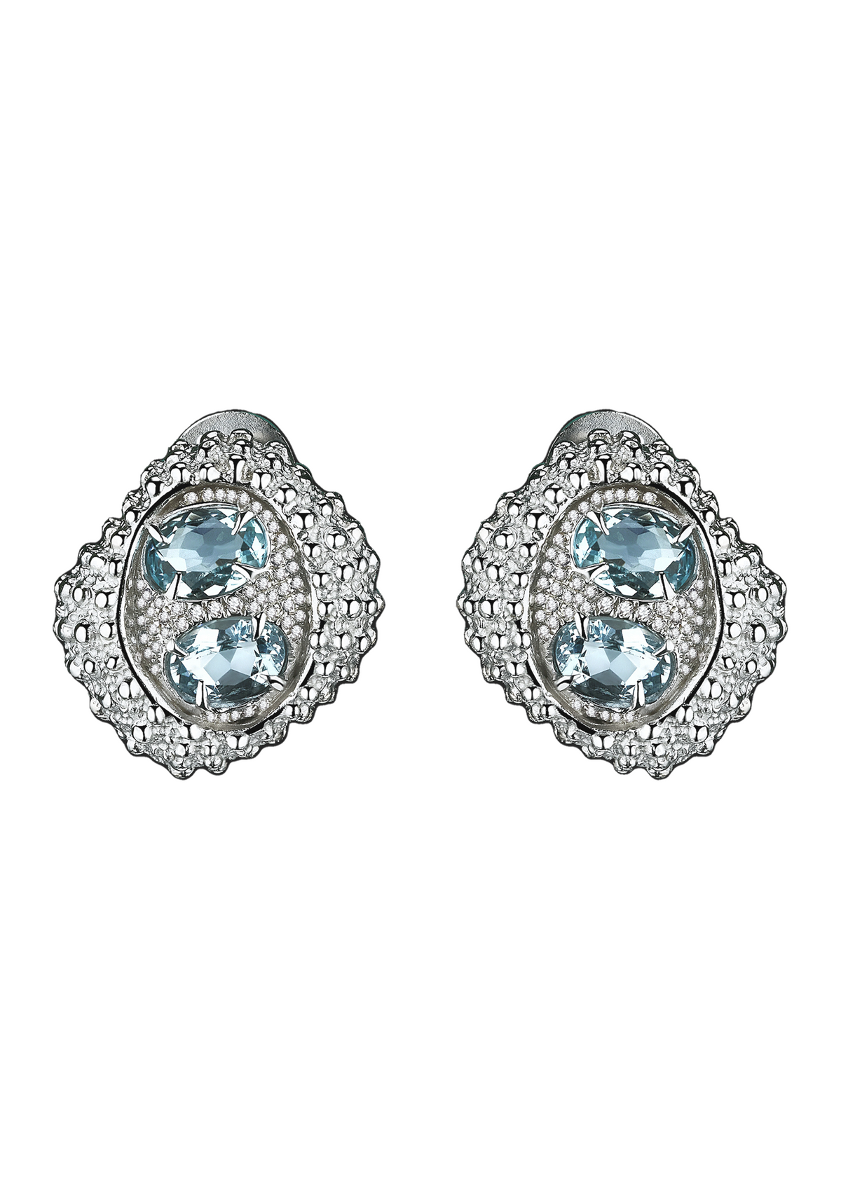 Double Aquamarine Urchin Earrings in Sterling Silver