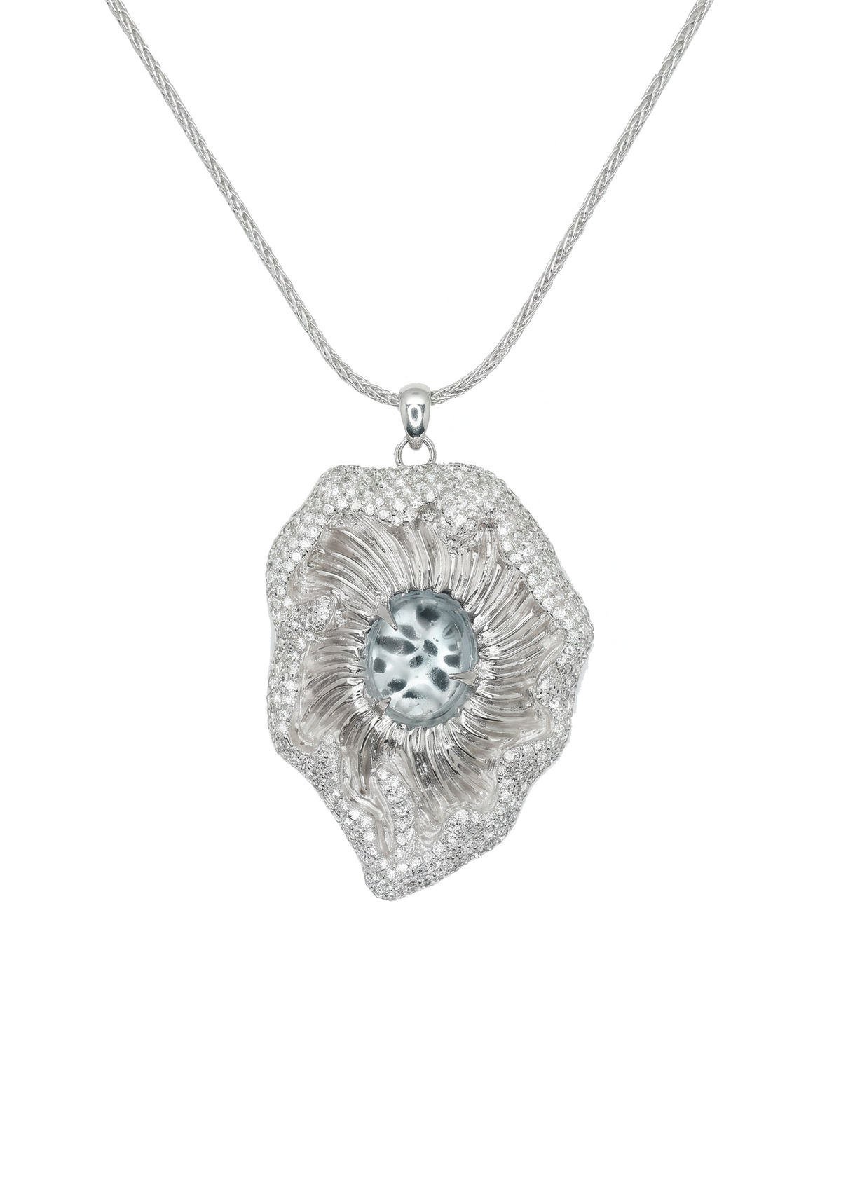 Aquamarine Wave Urchin Necklace in Sterling Silver