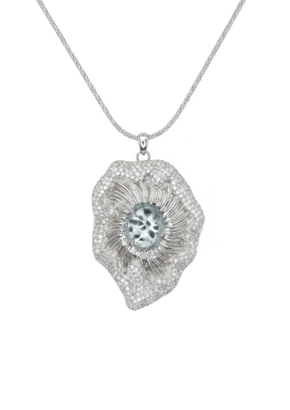 Aquamarine Wave Urchin Necklace in Sterling Silver