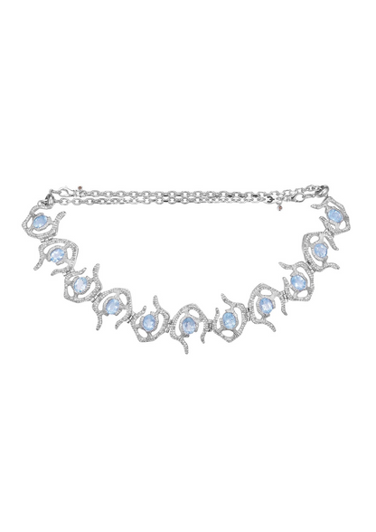 Aquamarine Urchin Cluster Necklace in Sterling Silver