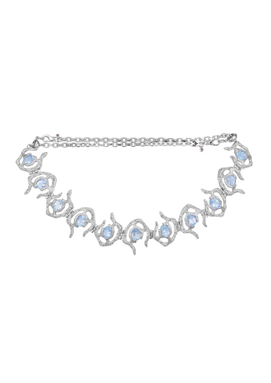 Aquamarine Urchin Cluster Necklace in Sterling Silver