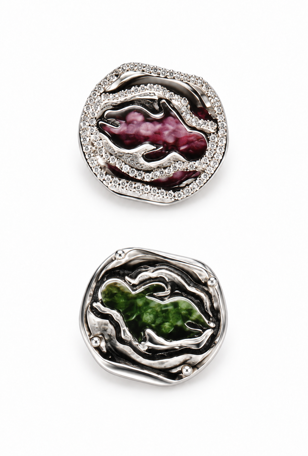 Figurative Glass Cocoon Ring in Sterling Silver