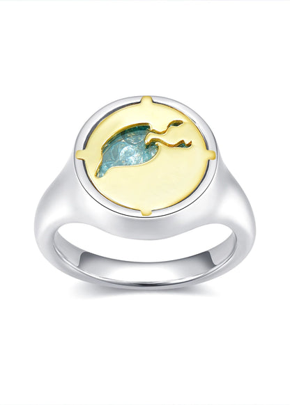Glass Cocoon Ring 02 with 9K Gold in Sterling Silver