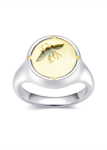 Glass Cocoon Ring 03 with 9K Gold in Sterling Silver