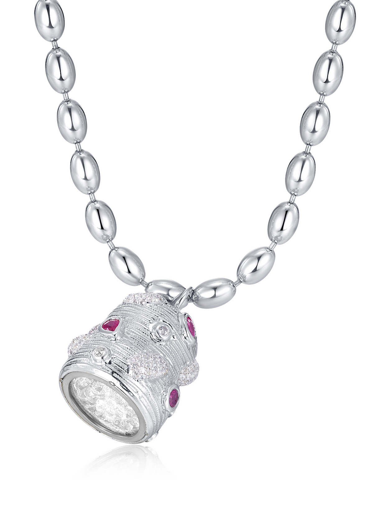 Glass Cocoon Bead Necklace in Sterling Silver