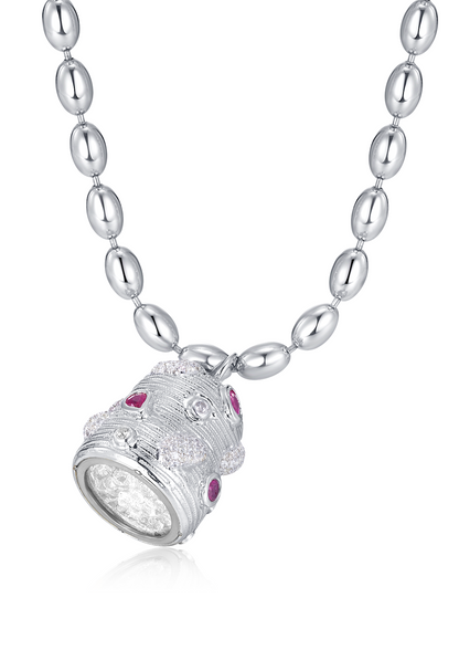 Glass Cocoon Bead Necklace in Sterling Silver