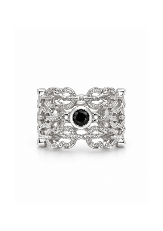 Triple Logo Knot Smoky Quartz Ring in Sterling Silver
