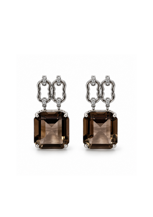 Logo Knot Smoky Quartz Stud Earrings in Sterling Silver