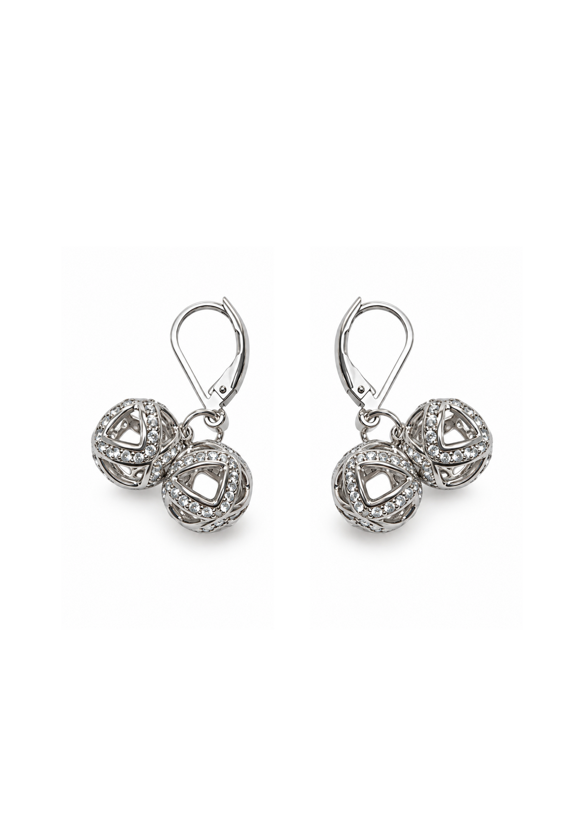 Double Pavé Sphere Earrings in Sterling Silver