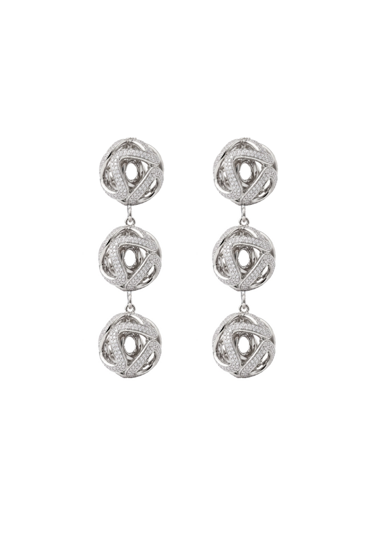 Triple Pavé Sphere Earrings in Sterling Silver