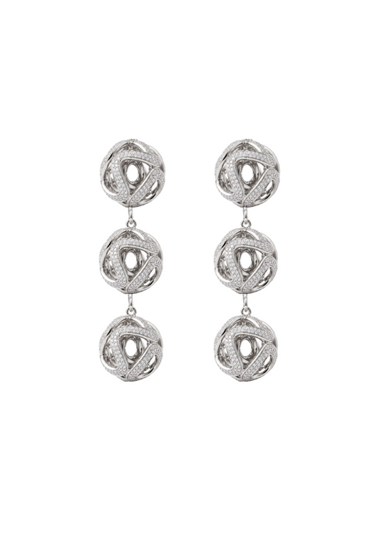 Triple Pavé Sphere Earrings in Sterling Silver