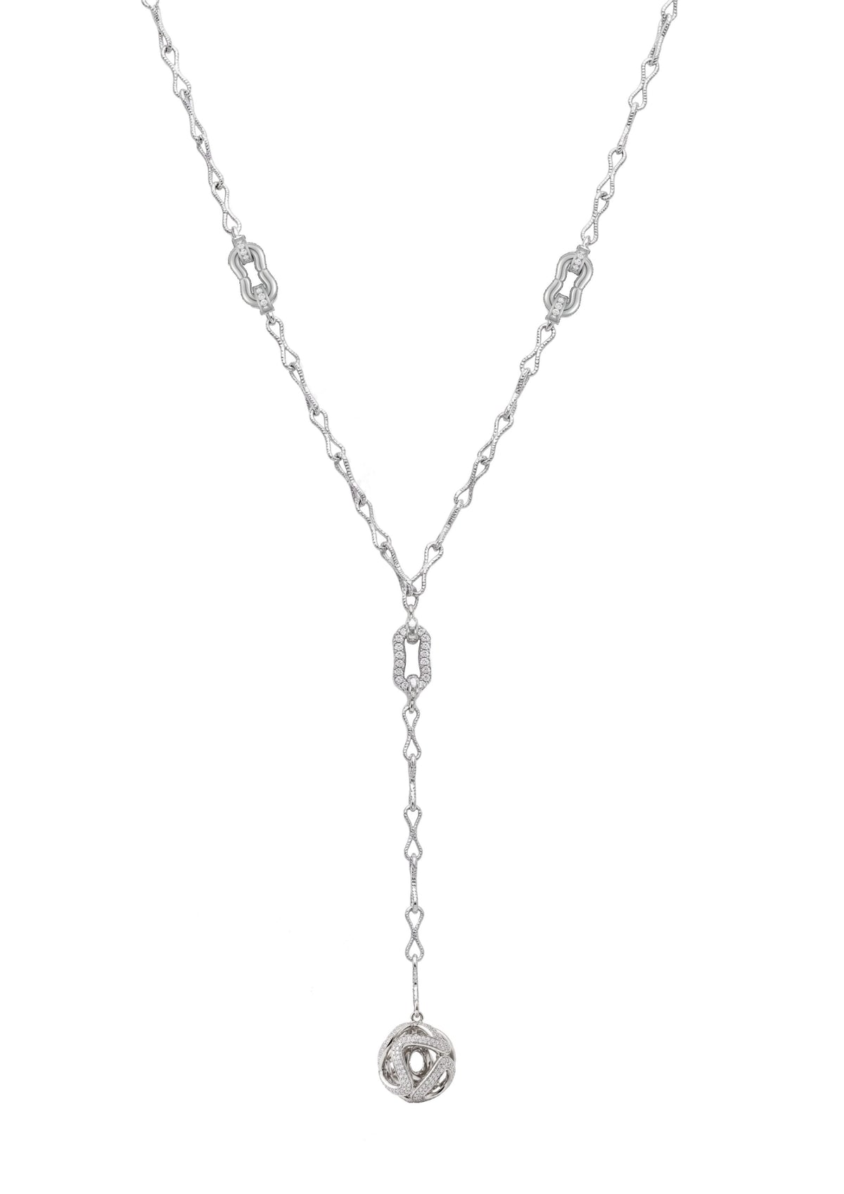 Pavé Sphere Y Necklace in Sterling Silver