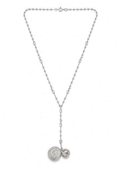 Filigree Pavé Sphere Y Necklace in Sterling Silver