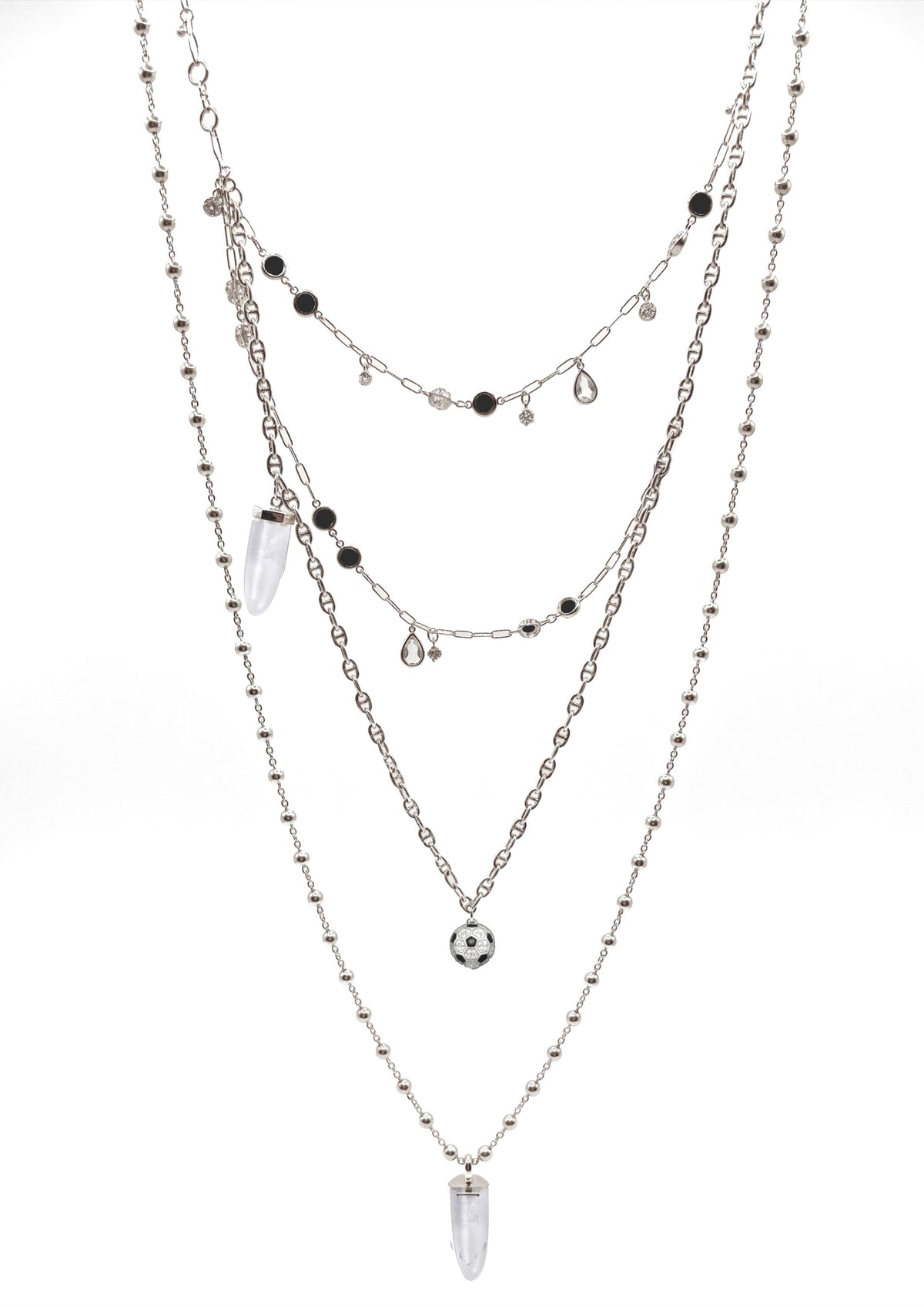 Four Layer Crystal Necklace in Sterling Silver