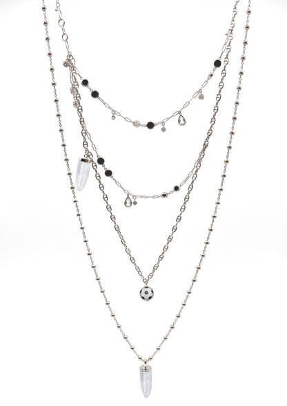 Four Layer Crystal Necklace in Sterling Silver