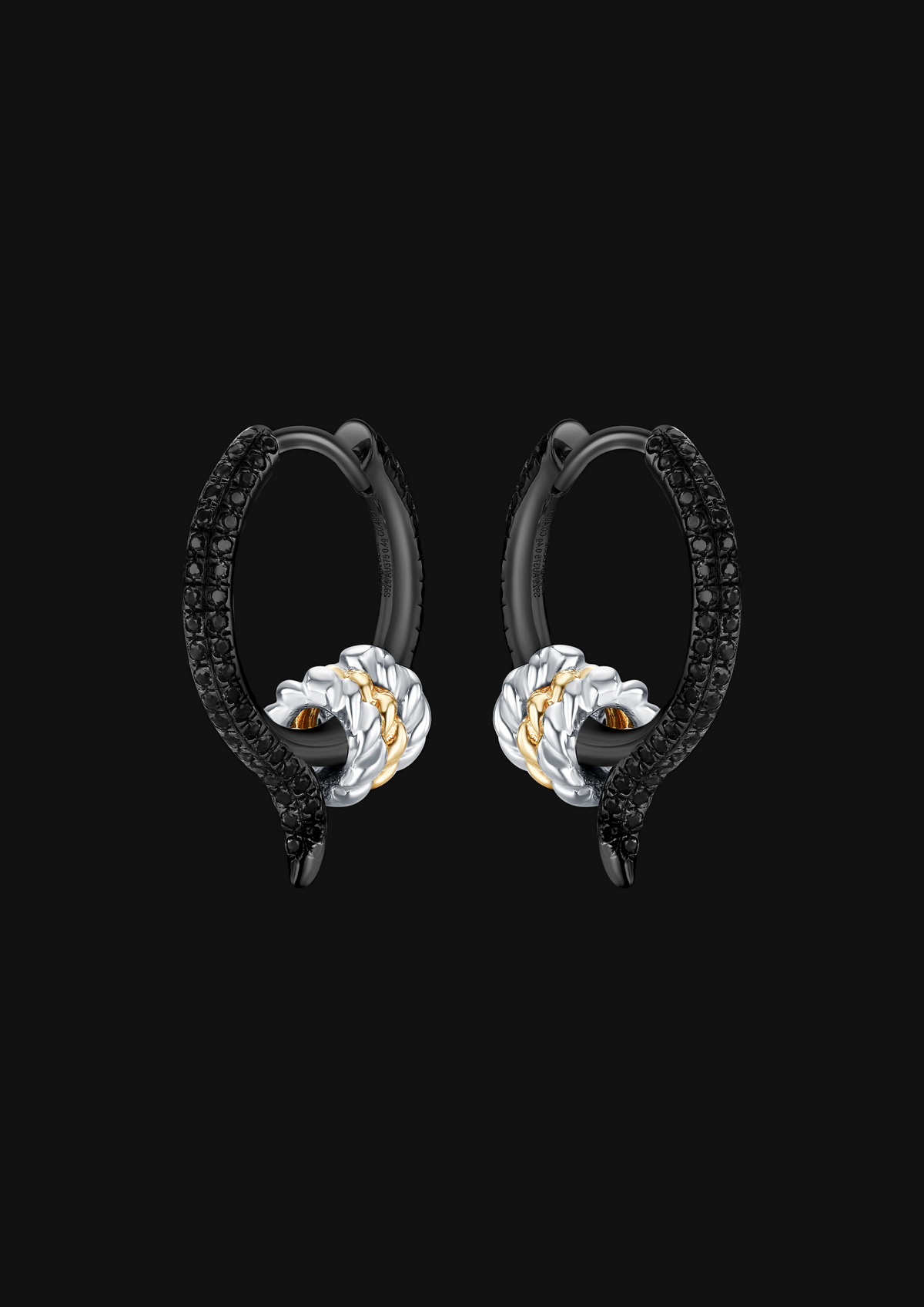 Fishtail Black Diamond Hoop Earrings in 18K Gold