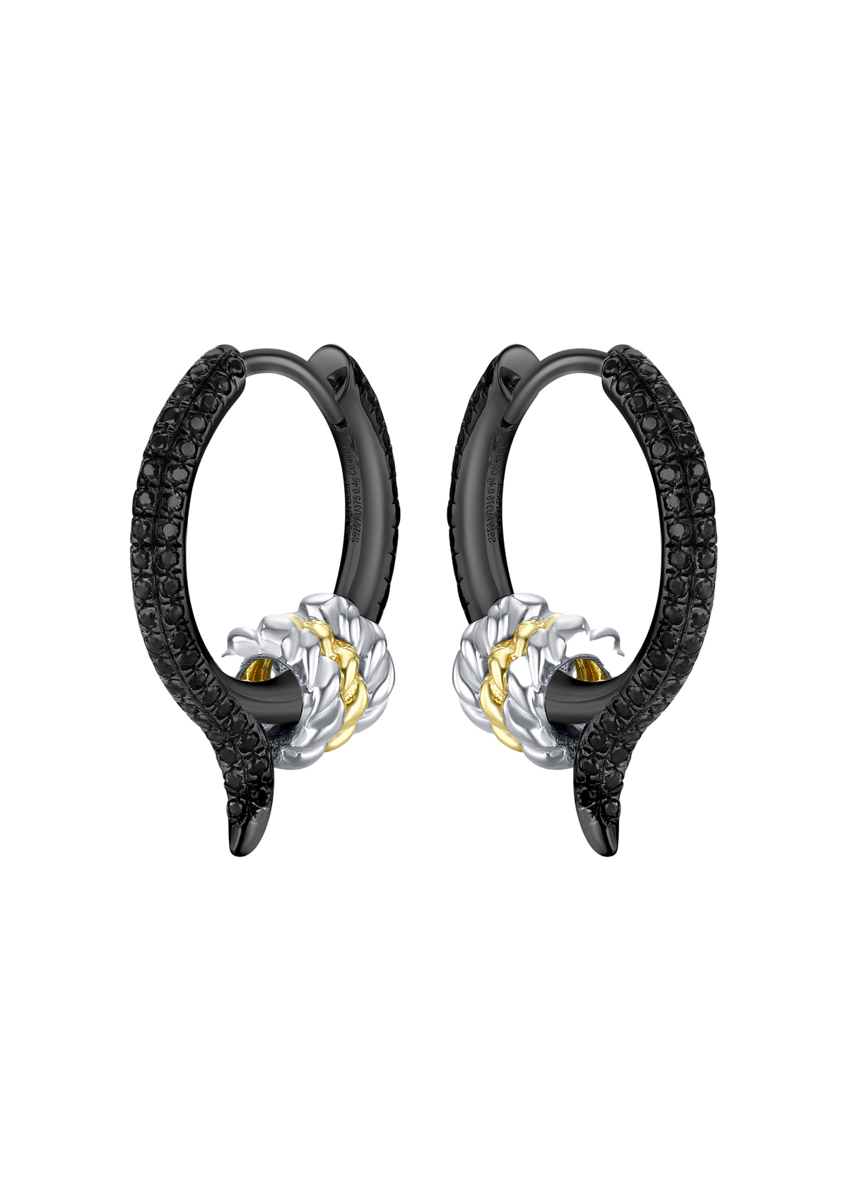 Black Fishtail Earrings in Sterling Silver