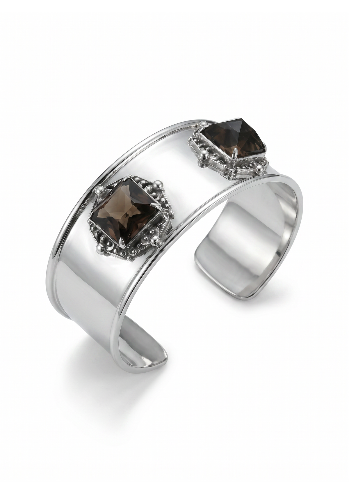 Double Smoky Quartz Bangle in Sterling Silver