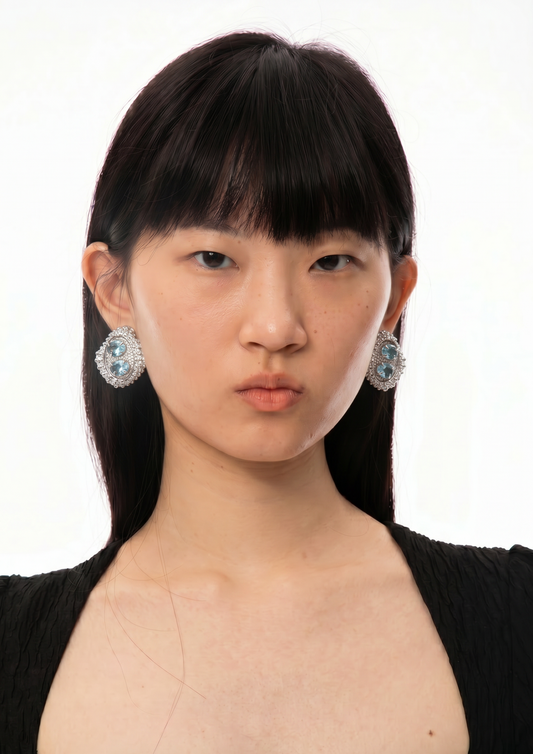 Double Aquamarine Urchin Earrings in Sterling Silver