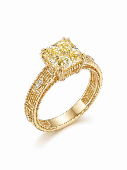 Square Diamond Filigree Ring in 18K Gold