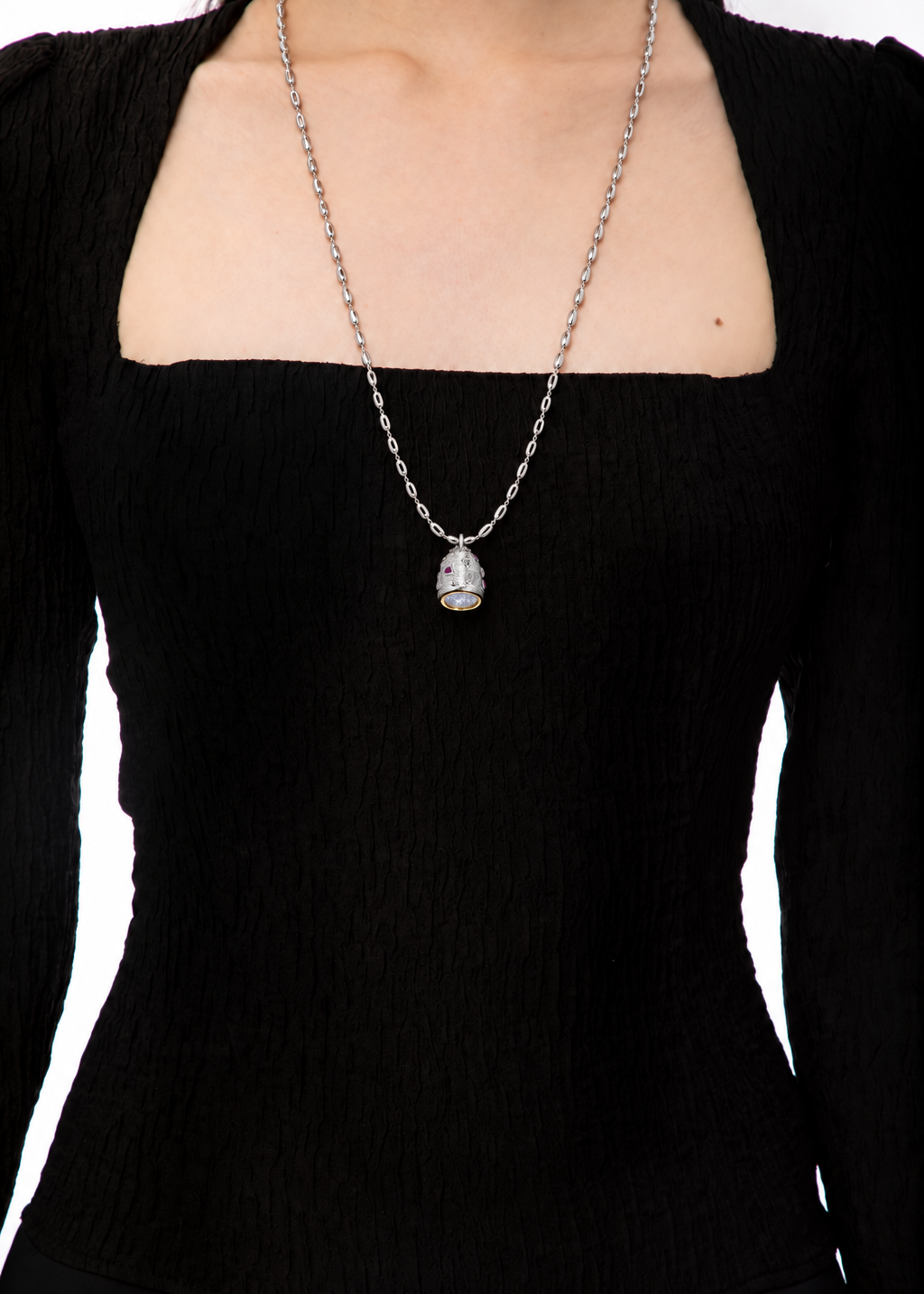 Glass Cocoon Bead Necklace in Sterling Silver
