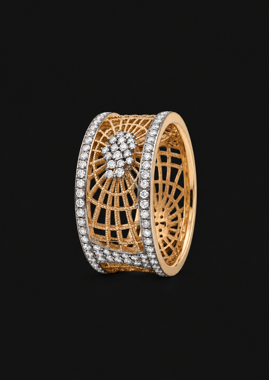 Open Chessboard Diamond Ring in 18K Gold