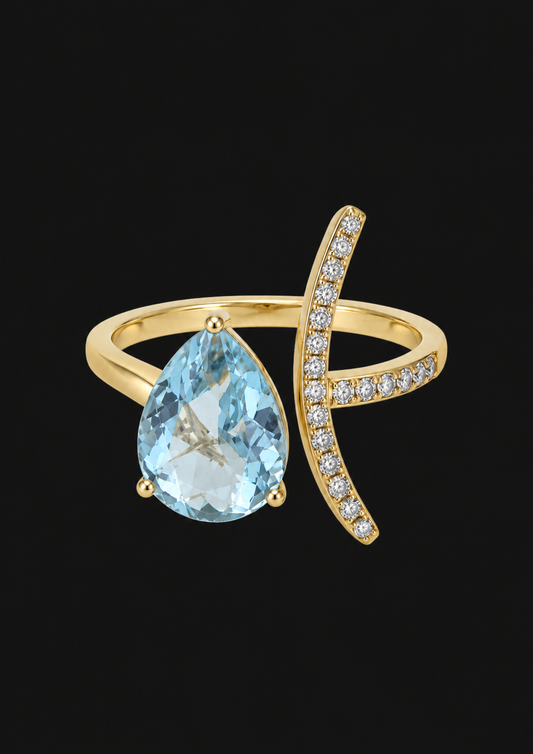 Aquamarine OT Open Ring in 18K Gold — black background product cover