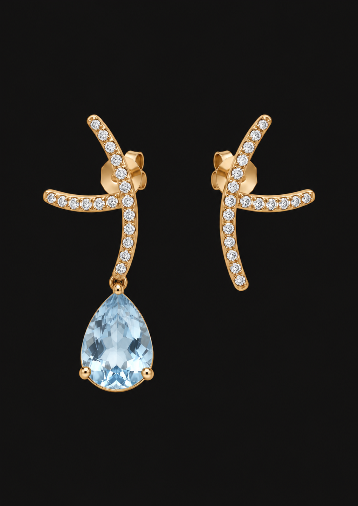 Aquamarine OT Stud Earrings in 18K Gold — black background product cover