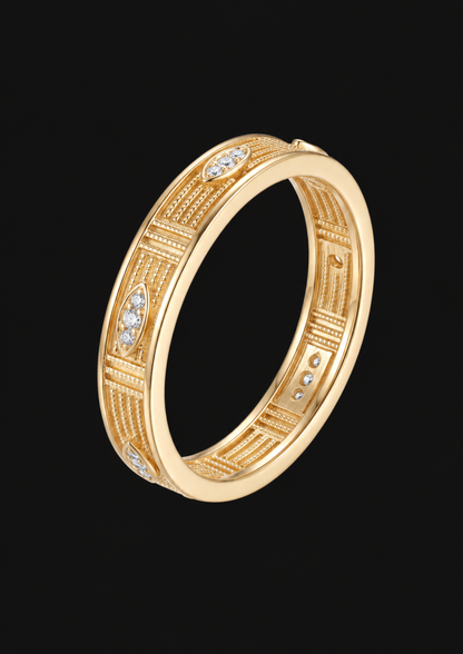 Slim Filigree Diamond Ring in 18K Gold — black background product cover